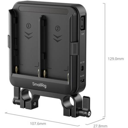 SmallRig 5537 - adapter, płytka na 2x akumulator NP-F z zaciskiem na 2x pręt 15mm LWS - wymiary